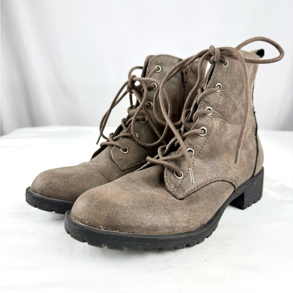 Sun & Sand Faux Leather Lace-Up Ankle Boots in Taupe with Side Zip